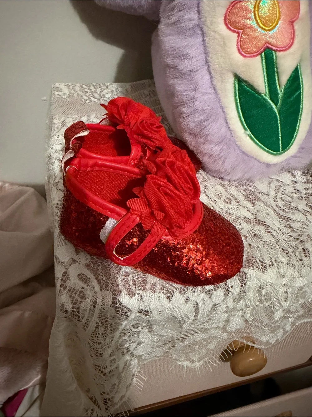 Mary Jane Red Glitter Kids Dress Shoes with Hook-and-Loop Strap